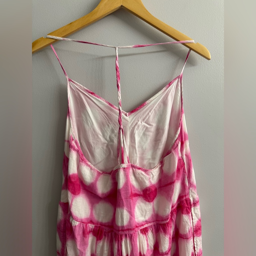 Anthropologie Maeve Maxi Dress | Geneva Pink & White Polka Dot Tie Dye Sz Large - Picture 6 of 15